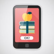 Books tower with apple flat icon long shadow eps10 N2