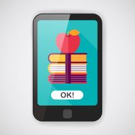 Books tower with apple flat icon long shadow eps10 N3