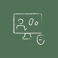 Monitor and online tutorial icon drawn in chalk