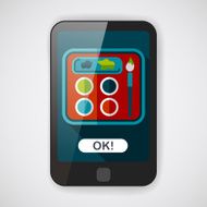 Art palette with paint brush flat icon long shadow N4