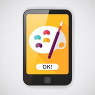 Art palette with paint brush flat icon long shadow N6