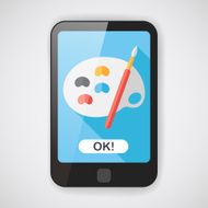 Art palette with paint brush flat icon long shadow N7