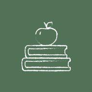 Books and apple on the top icon drawn in chalk