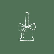School bell with ribbon icon drawn in chalk