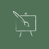Easel and paint brush icon drawn in chalk