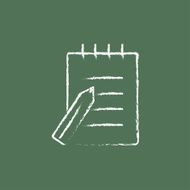 Writing pad and pen icon drawn in chalk