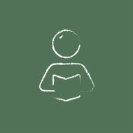 Man reading a book icon drawn in chalk
