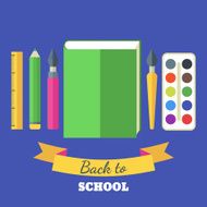 Back to school flat illustration Vector stationery icon set N2