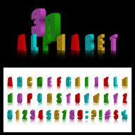 3d letters numbers and marks with reflection Vector