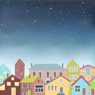 Different houses on the starry sky background
