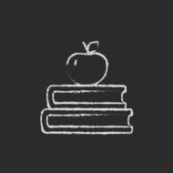 Books and apple on the top icon drawn in chalk N2