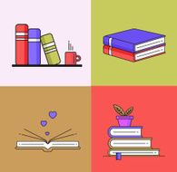 Books set in line design trend style