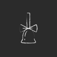 School bell with ribbon icon drawn in chalk N2