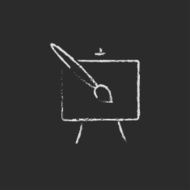 Easel and paint brush icon drawn in chalk N2