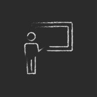 Professor and blackboard icon drawn in chalk
