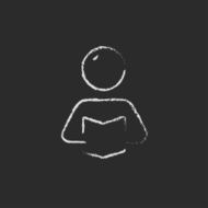 Man reading a book icon drawn in chalk N2