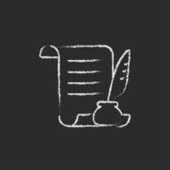 Paper scroll with feather pen icon drawn in chalk N2