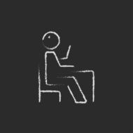 Sitting student with raised arm icon drawn in chalk N2