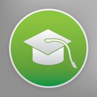 Hat of education icon on green button vector