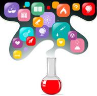 Chemical in flask and other science symbols