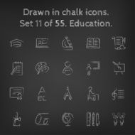 Education icon set drawn in chalk