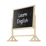 Learn English concept Blackboard chalkboard isolated on white