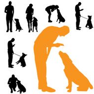 Vector silhouette of people with dog N39