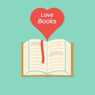 Open book with a bookmark and heart