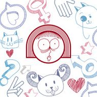 Vector hand drawn cartoon shocked girl with modern haircut