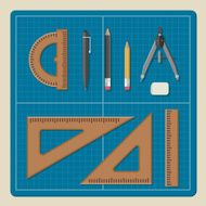 Blueprint with architectural professional equipment