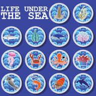 Sticker icons life under the sea