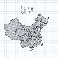 Pencil hand drawn China map vector on paper illustration N2