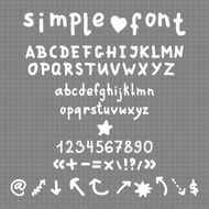 Vector simple hand drawn alphabet numbers and signs