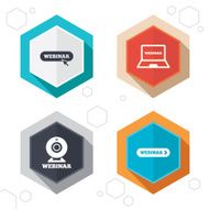 Webinar icons Web camera and notebook pc signs N5