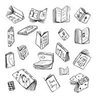 Open Books Drawing Reading Collection in Black Lines N2
