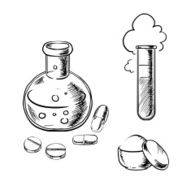 Flask tube pills capsules and powder