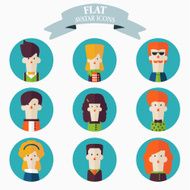 Set of flat people icons Male and female faces avatars N3