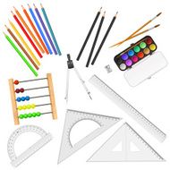 Assortment of school supplies isolated on white background