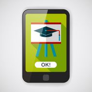 Graduation hat on the blackboard flat icon with long shadow