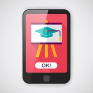 Graduation hat on the blackboard flat icon with long shadow N3