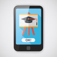 Graduation hat on the blackboard flat icon with long shadow N4