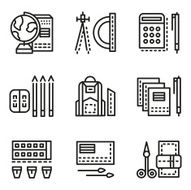 School accessories flat line vector icons