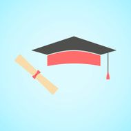 flat graduation cap and diploma concept of education knowle