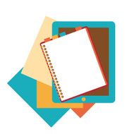 Flat design of notepad paper sheets and tablet