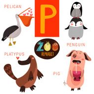 Cute zoo alphabet in vector P letter Funny cartoon animals N2