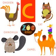 Cute zoo alphabet in vector C letter Funny cartoon animals N2