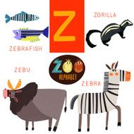 Cute zoo alphabet in vector Z letter Funny cartoon animals N2