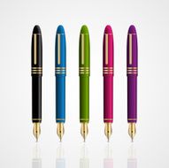 Big set of colored office ink pens on white background