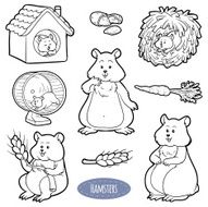 Colorless set of cute domestic animals and objects (hamster) N2