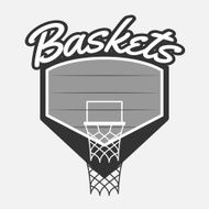 Black and white Basketball Label with Basket
